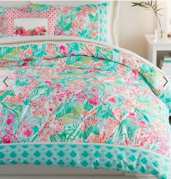 Lilly Pulitzer Other - Lilly Pulitzer Pottery Barn Orchid Border Duvet Cover Set King Sized Tropical